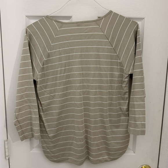 LAKE 100% Pima Cotton Pajama Shirt Size Small Tan Striped Scoop Neck Long Sleeve - Picture 4 of 4